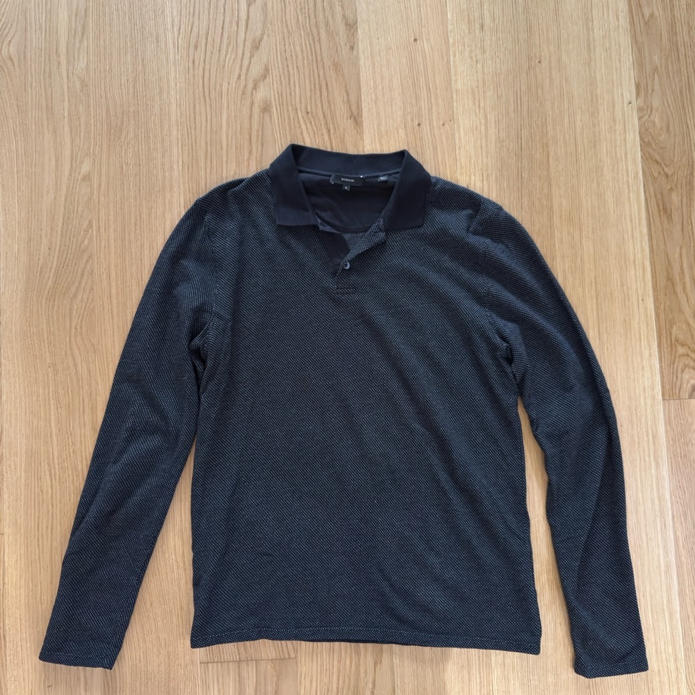 Vince Men’s Long Sleeve Polo Black/White Size Medium